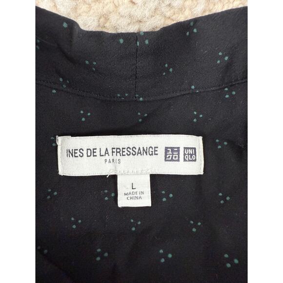 Uniqlo Size L Tie Front Casual Minimalist Button Top Black Long Sleeve - Picture 6 of 9